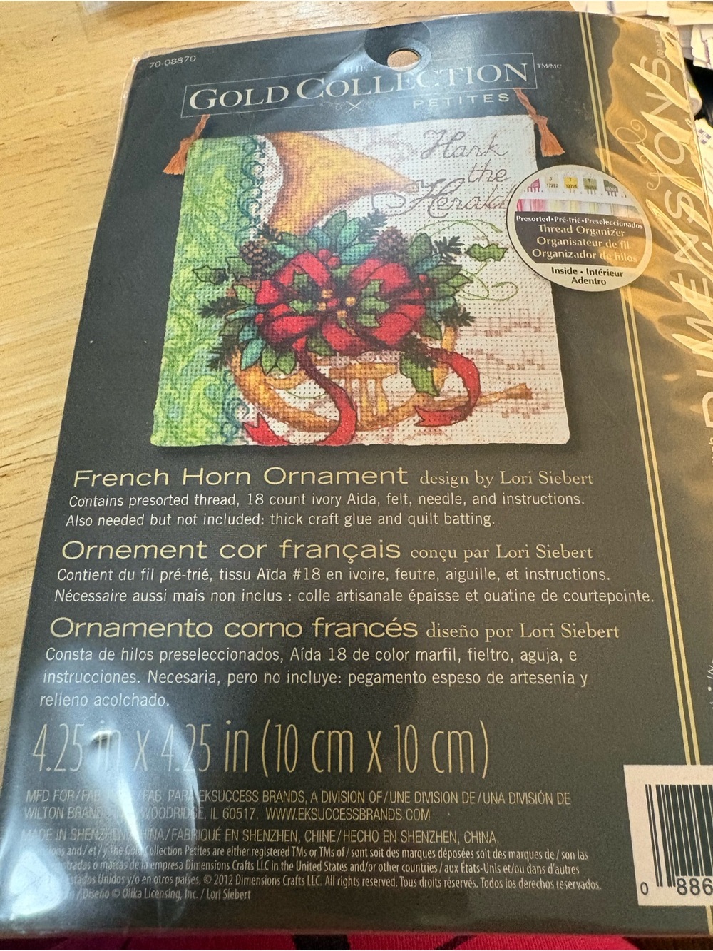Dimensions Gold Collection petites French horn ornament Kit counted cross